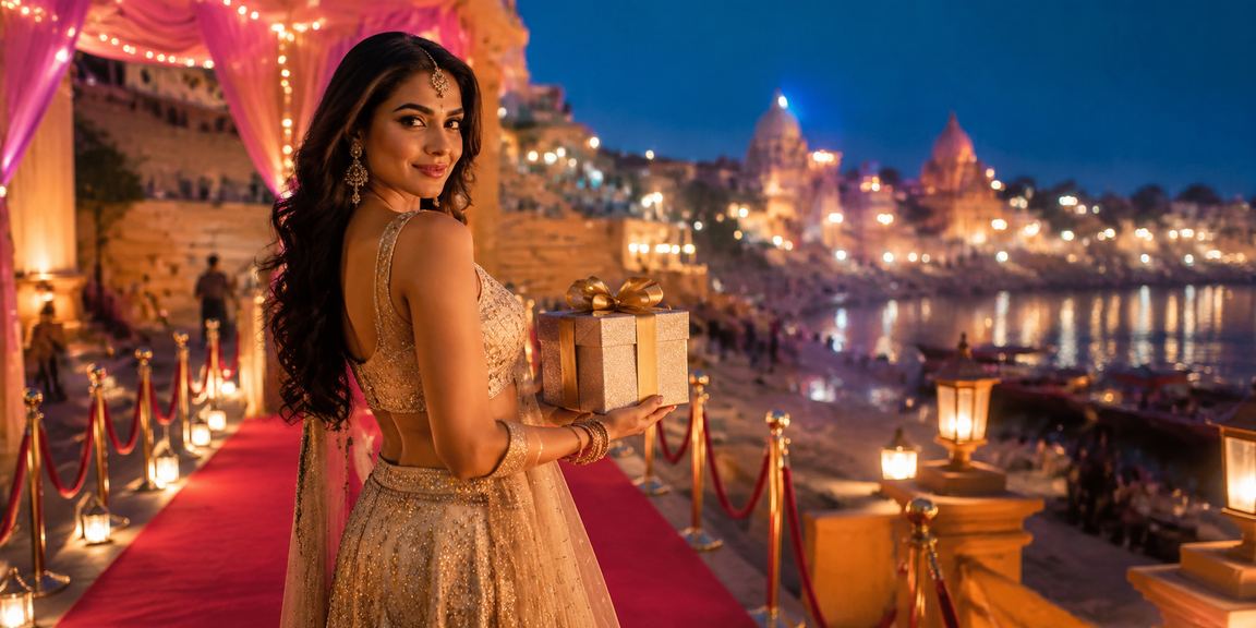 Varanasi ghat lit up with festive lamps during Diwali lottery season